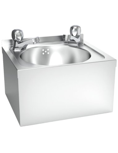 Lavamanos pequeño acero inox. mural FR061432 doble grifo.