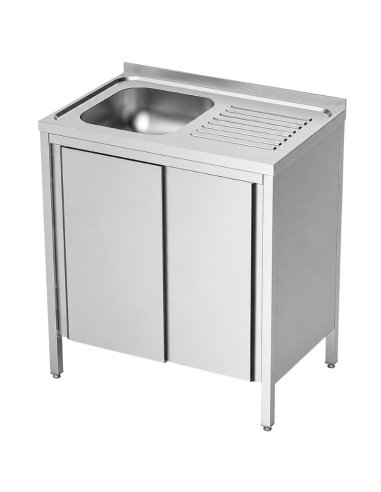 Fregadero F500 con mueble inox 1 cubeta, 1 escurridor puerta corredera