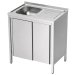Fregadero F500 con mueble inox 1 cubeta, 1 escurridor puerta corredera