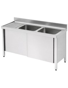 Fregadero inox. con puertas, 2 pozas y escurridor derecha 140x60cm 2