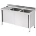 Fregadero inox. con puertas, 2 pozas y escurridor izquierda 140x60cm