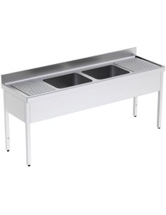 Fregadero  acero inox. con bastidor Dos Cubetas y Dos escurridores Fondo 600