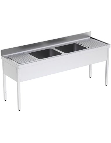 Fregadero  acero inox. con bastidor Dos Cubetas y Dos escurridores Fondo 600
