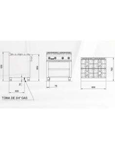 Cocina industrial RE RGCG740/M+S87﻿ repagas con cuatro quemadores a gas 2