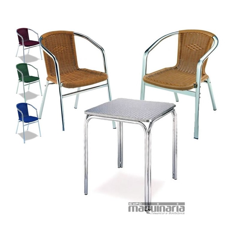 Conjunto 1 mesa cuadrada y 4 sillones MEDULA4