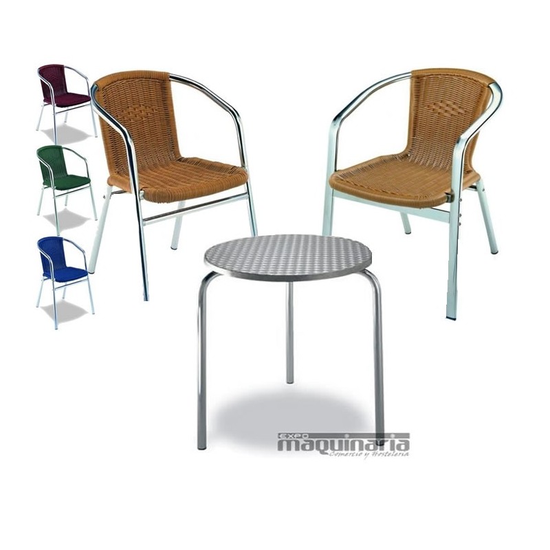Conjunto 1 mesa redonda y 3 sillones MEDULA3
