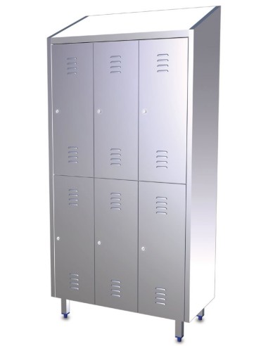Taquilla de acero inox tres cuerpos seis puertas. 081404