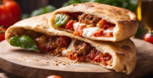 Pizza Calzone abierta para ver el contenido interior